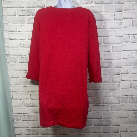 Tabitha Webb Red Ruffle Cuff 2 Pocket Shift Dress Small - Picture 2 of 6